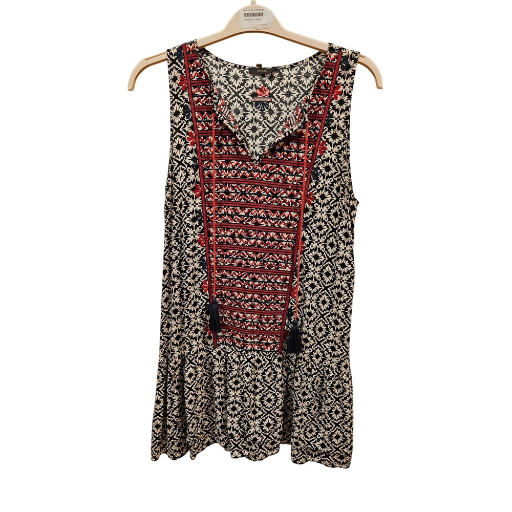 THML Anthropologie Dress Black Beige Floral Embroidered Tassel Boho Festival